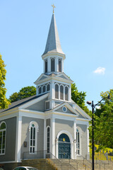 Holy Family Parish Church at 12 Monument Square in town center of Concord, Massachusetts MA, USA. 
