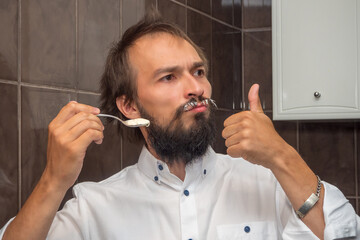 The cook tried sour cream - the moustache is smeared and it has an aftertaste