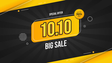 10.10 Big Sale banner with black and yellow background Special offer up to 70% off