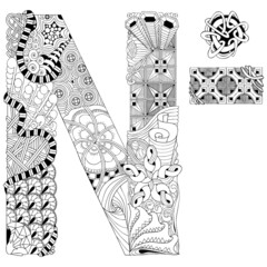 Hand drawn zentangle Numero sign. Vector decorative unusual object for coloring