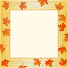 Naklejka na ściany i meble Wooden square frame with autumn leaves.