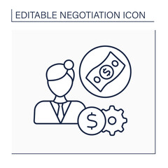 Salary expectations line icon. Interview question. Thinking about the expected salary taking into personal skills and abilities. Negotiation concept. Isolated vector illustration. Editable stroke