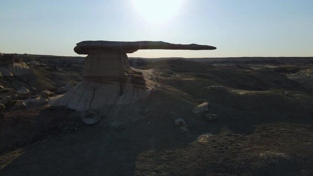 Cinematic aerial shot of King of Wings in Bisti De-Na-Zin Wilderness in New Mexico