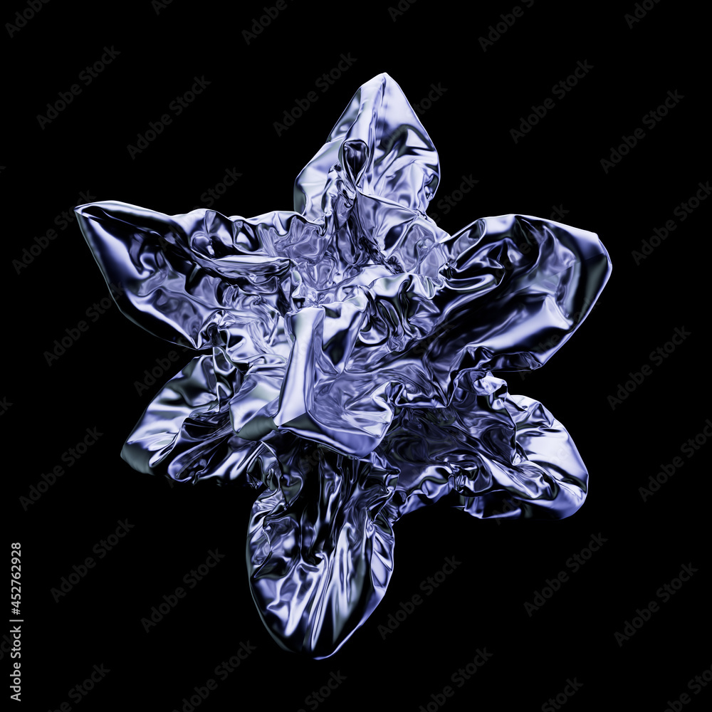 Poster 3d render of deformed geometry shape. isolated shape with reflective material.