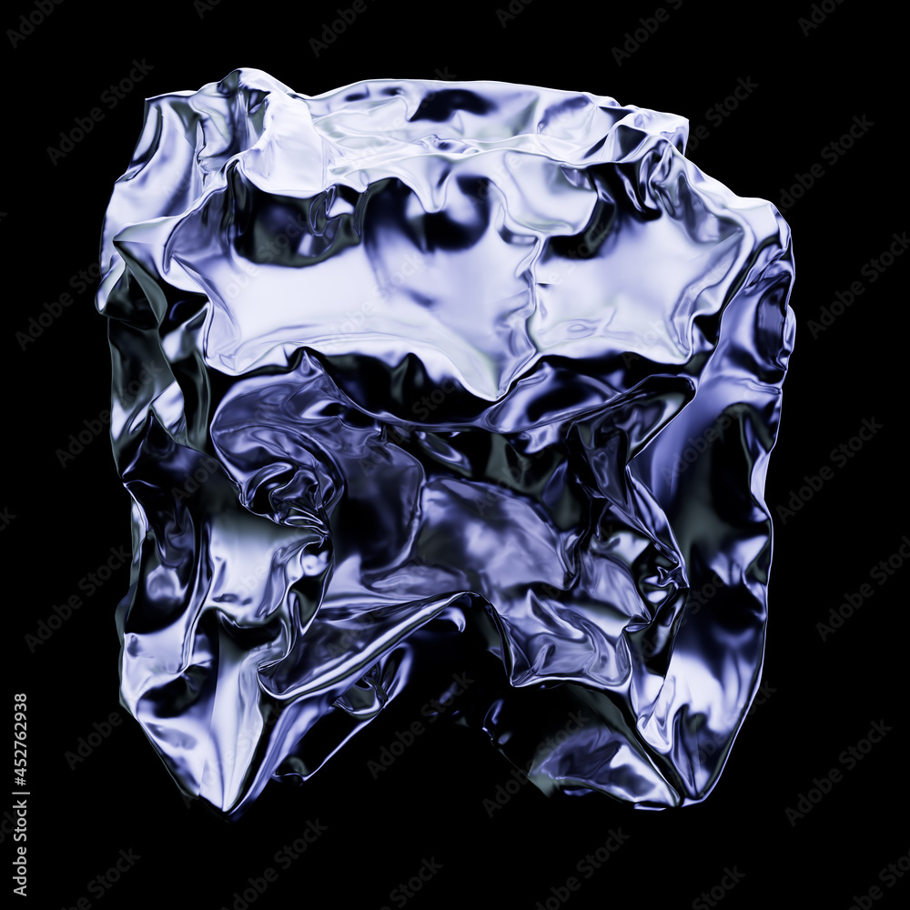 Poster 3d render of deformed geometry shape. isolated shape with reflective material.