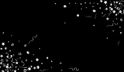 Silver Confetti Festive Vector Black Background.