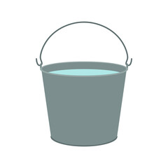 Metal bucket with water on a white background
