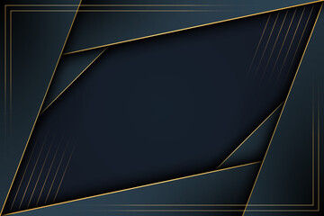Obraz premium Luxury dark blue stripes overlapping layer with golden lines background. Vector.