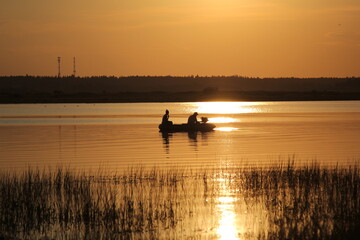 fishing at sunset