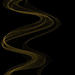 Gold shimmery particles in the wave pattern. Wave on a black background. Design element. eps 10