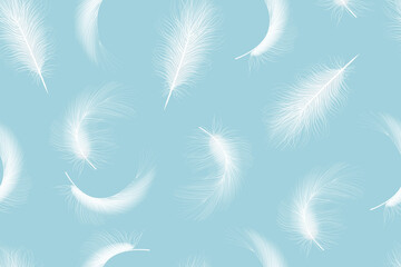 Fototapeta na wymiar Set of flying realistic vector goose or chicken white feathers of various shapes