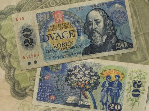 Old Czechoslovak koruna banknotes
