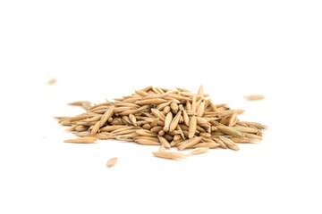 handful of dry oats on white isolated background