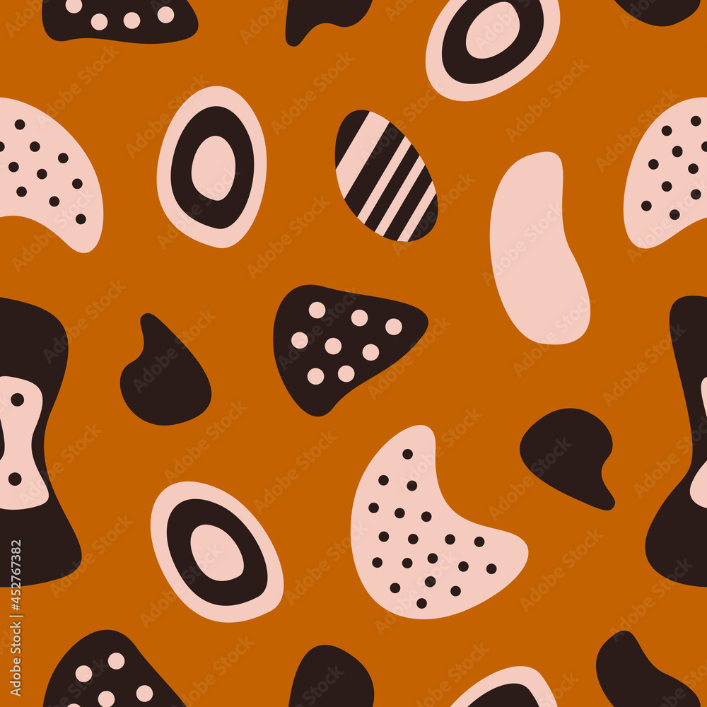 Aufkleber creative collage seamless pattern with colorful abstract hand drawn geometric shapes on terracotta b