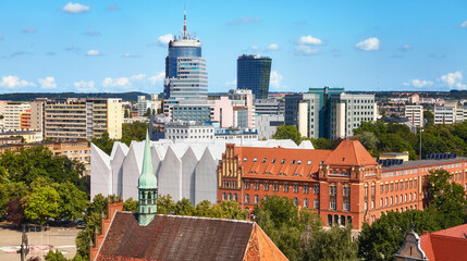Aerial view of downtown Szczecin cityscape, Poland.