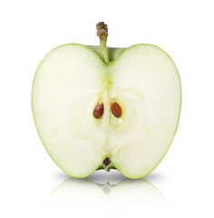 Half green apple isolated on white background. Fresh fruits.