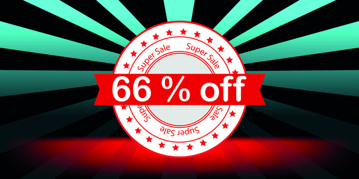 seal 66 percent off for sale offer. red tag with red and blue background