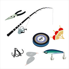 Fishing equipment concept-related icon stock illustration, fishing gear