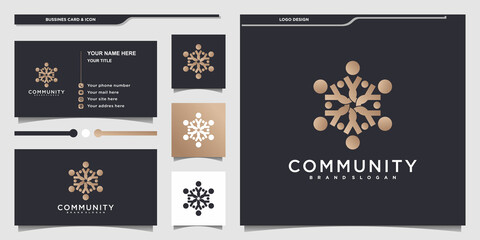 Fototapeta na wymiar Abstrack community logo design with gold gradeints colour and business card Premium vektor