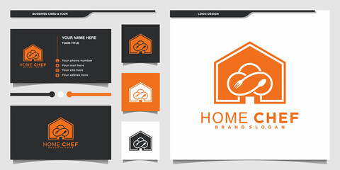 Elegant home chef logo design inspiration with modern n fres concept and business card Premium vektor