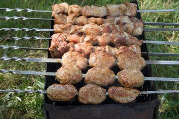 Cooking Of Lula Kebab On The Grill At Picnic