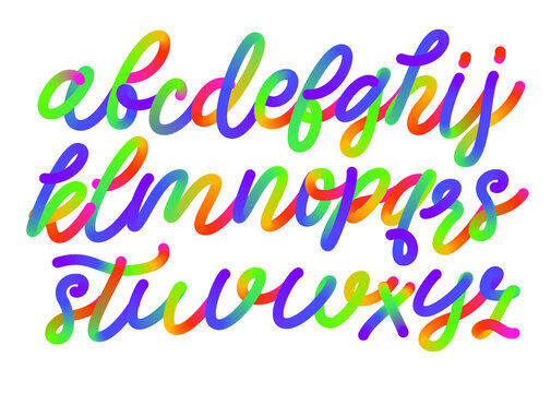 Rainbow alphabet. Colorful vector typography. Modern creativity script font. 