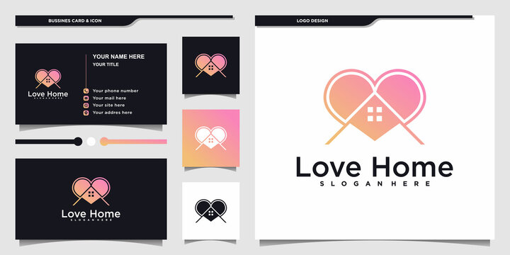 Minimalist love home logo design with atractive pink gradients colour concept premium vekto