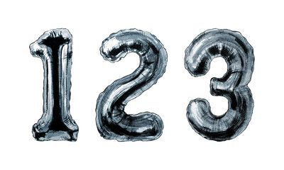 Silver foil number balloons isolated on white background