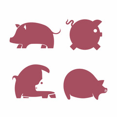 Cute Pink Pig Logo Icon Set