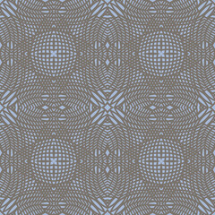 Geometric seamless vector design with brown curvy line texture on blue background. Creative graphic illustration for fashion, home decor, wallpaper and wrapping paper.