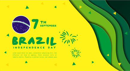 Banner illustration of Brazil independence day celebration. Waving flag and hands clenched. Vector illustration.
