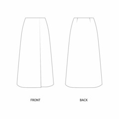 Midi skirt, vector. A-line skirt template vector. Long skirt flared to the bottom. Wrap skirt. illustration of a shirt.