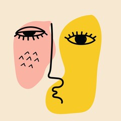 Set of hand drawn face, shapes and doodle objects. Abstract contemporary modern vector illustration.