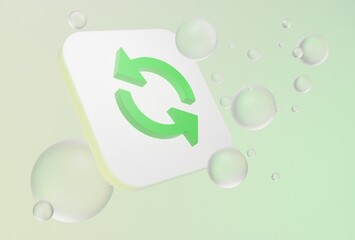3D Green reverse, cycle icon on green background with bubbles