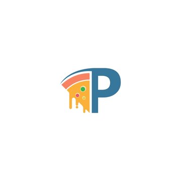 Letter P with pizza icon logo vector