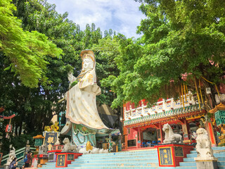Kwan Yin (Guan Yin) Shrine in Tin Hau Temple Colorful God statues are located at the Repulse Bay is...