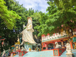 Kwan Yin (Guan Yin) Shrine in Tin Hau Temple Colorful God statues are located at the Repulse Bay is a quaint Taoist temple which is popular for its colorful mosaic statues