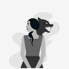 Woman suffering from mental disorder trendy flat illustration. Dissociation, derealization banner design. Depression, BPD, BPAD, schizophrenia background. Mood swings, obsessive thoughts, psychosis