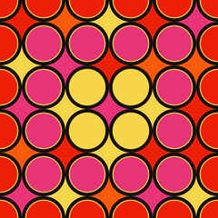 Red, pink and yellow connected stars. Vector seamless star.