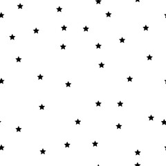 Little black stars and white background. Vector seamless stars pattern. White background.