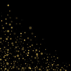 Falling Snow flakes golden pattern Holiday Vector