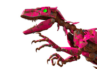 rusty raptor robot side close up view