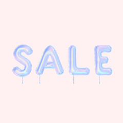 Sale typography text banner, discount offer with holographic flying balloons 3d rendering
