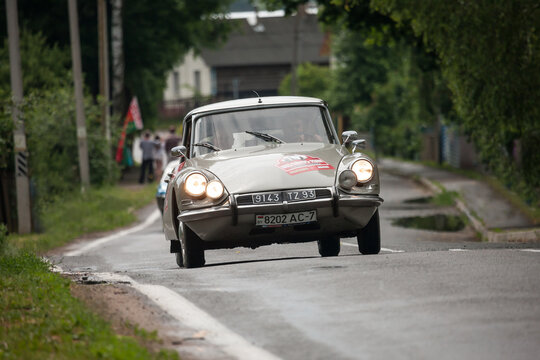 Minsk, Belarus, 11.06.2017.  Grey collectible coupe car Сitroen DS.