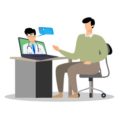 health service consultation illustration on laptop, a simple flat design