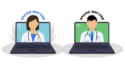 health consultation illustration on laptop, a simple flat design