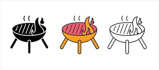 Grid vector isolated line icon set. Barbecue barbecue grill. To collect. these barbecue icons; It is a set that includes colorful, fine line and silhouette drawings.