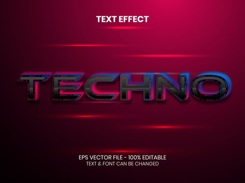 Techno text effect style. Editable text effect neon light theme.