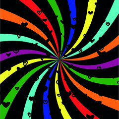 rainbow of love with hearts on black background