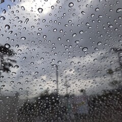 water drops on glass, car interior